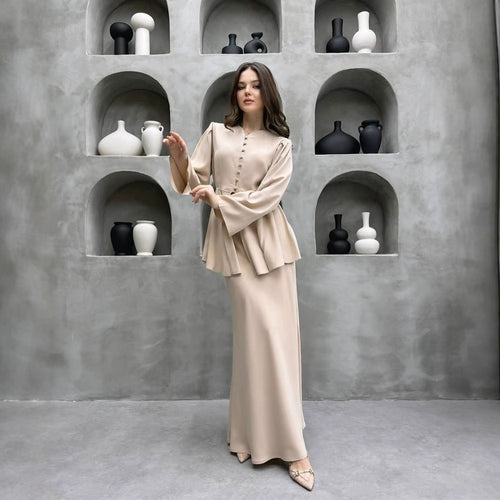 Damen Elegantes Kleid mit Rüschendetails und Knopfleiste R&B