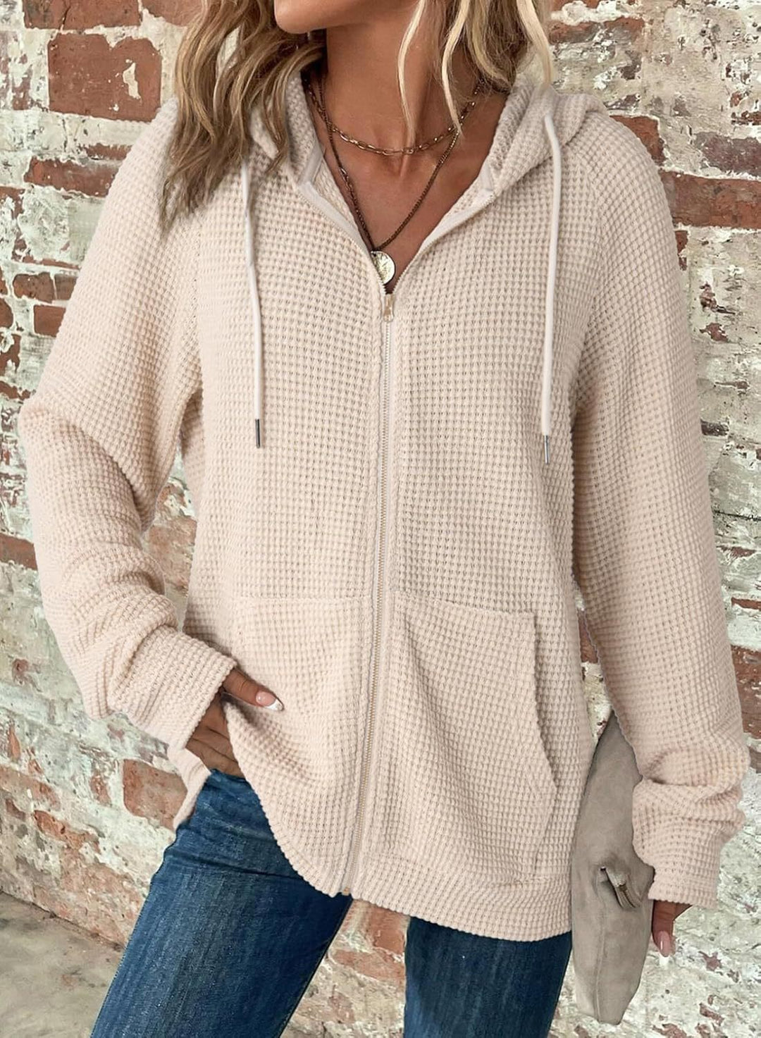 Damen Kapuzenjacke mit strukturierter Waffeloptik und praktischen Taschen R&B