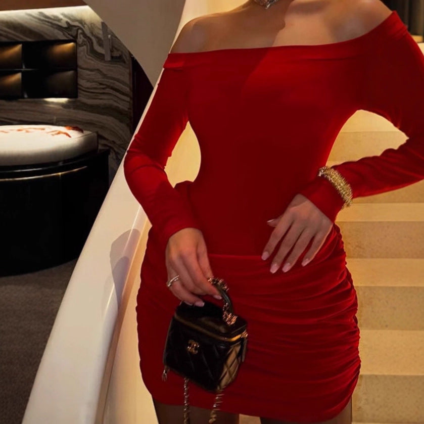 Damen Off-Shoulder Minikleid mit elegantem Rüschendetail und figurformendem Schnitt R&B