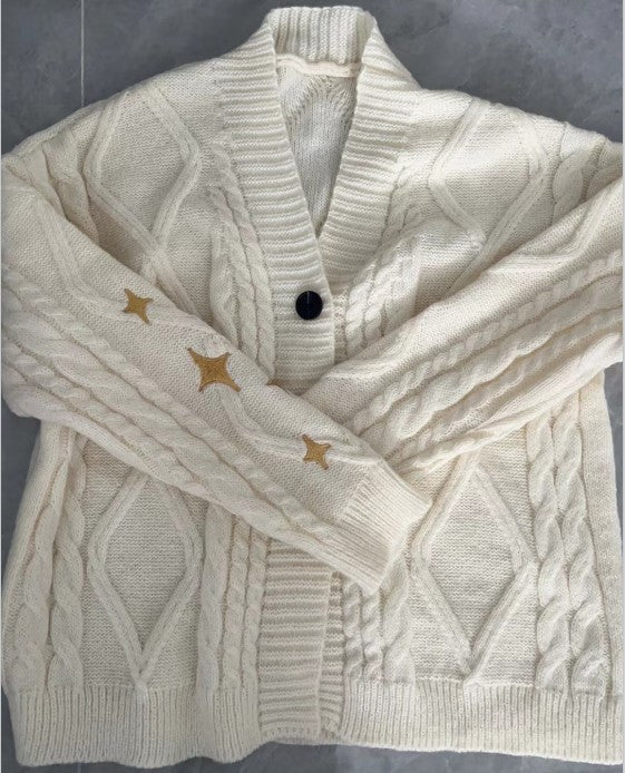 Damen Grob gestrickte Cardigan mit dekorativen Sternen R&B