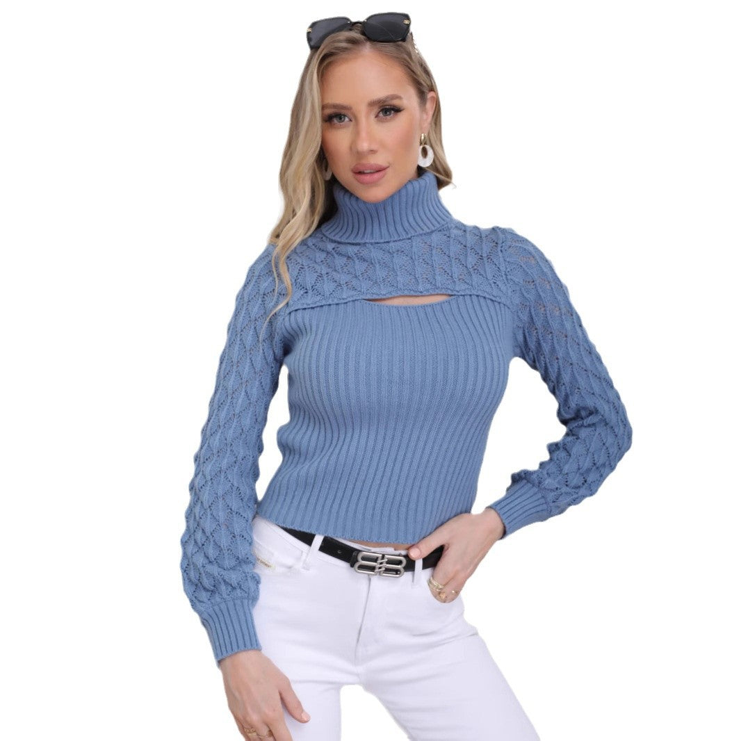 Damen Strickpullover mit modischen Ausschnitten und strukturierten Ärmeln R&B