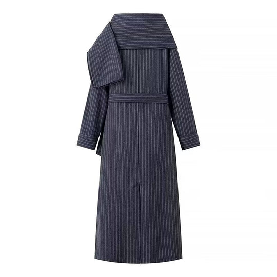 Damen eleganter Wickelmantel mit breitem Kragen und Bindegürtel R&B