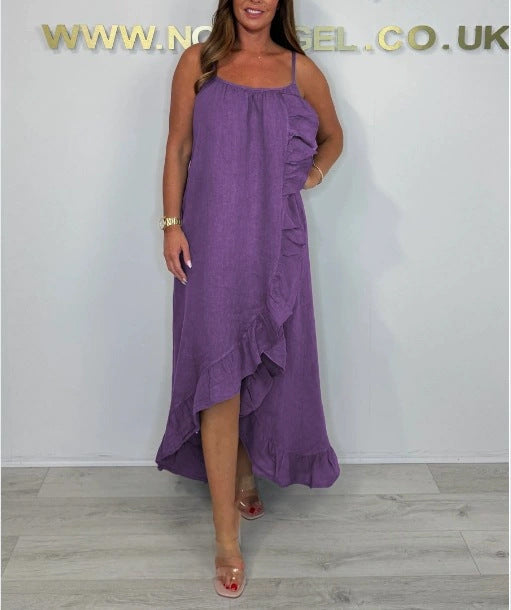 Damen Langarm Maxikleid mit asymmetrischem Saum und Rüsche R&B
