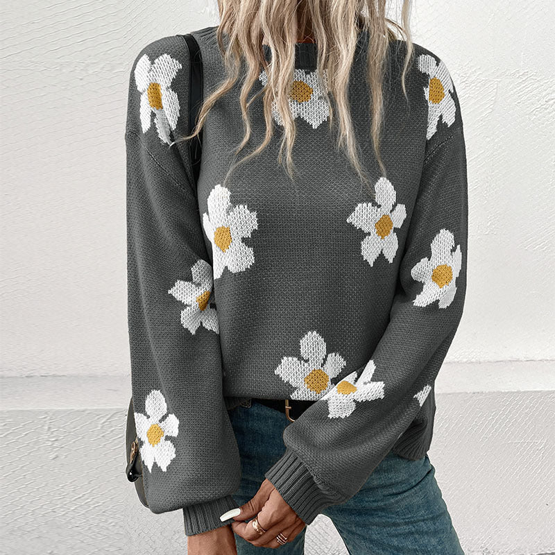 Damen Strickpullover mit floralen Akzenten und weitem Schnitt R&B