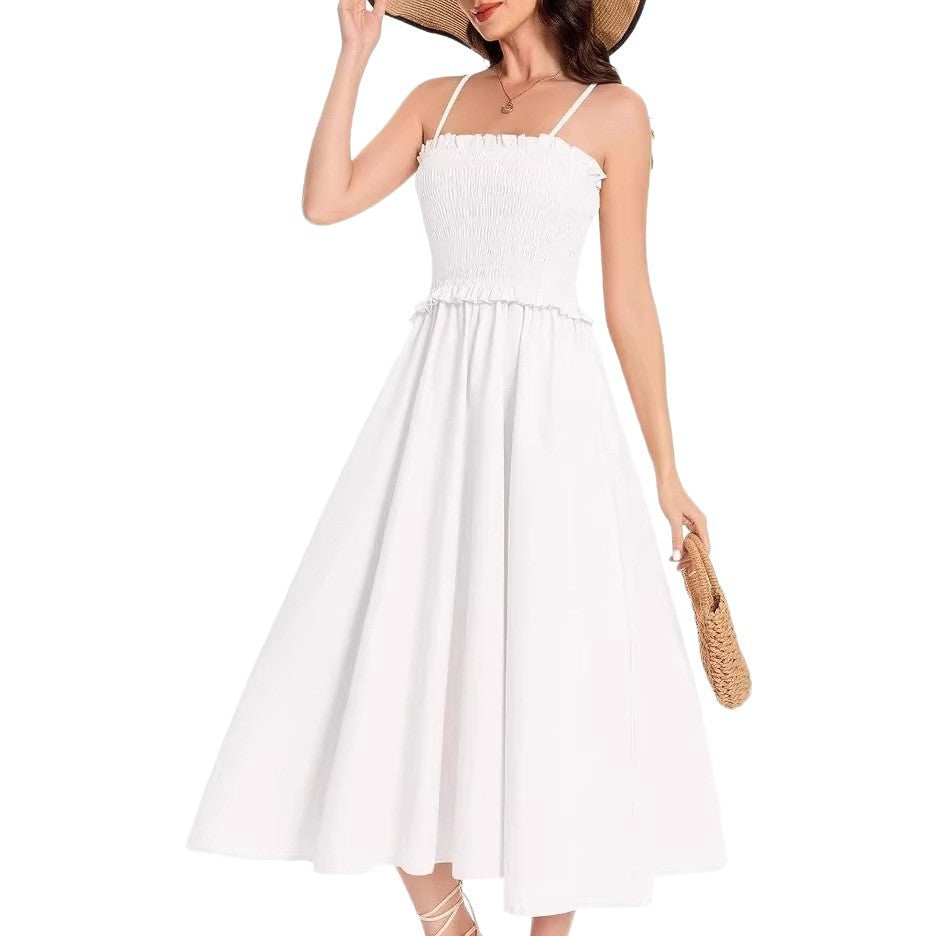 Damen Midi-Kleid mit elastischem Oberteil und weiten Rock R&B