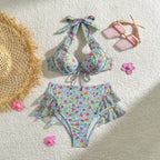 Damen Retro-Bikini-Set mit floralem Design und Rüschendetails R&B