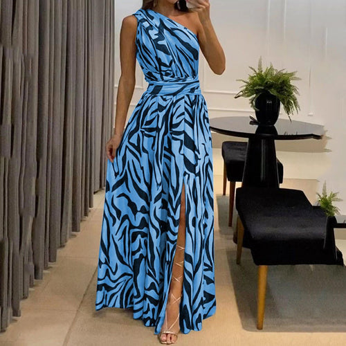Damen Elegantes Maxikleid mit asymmetrischem Ausschnitt und Schlitz R&B