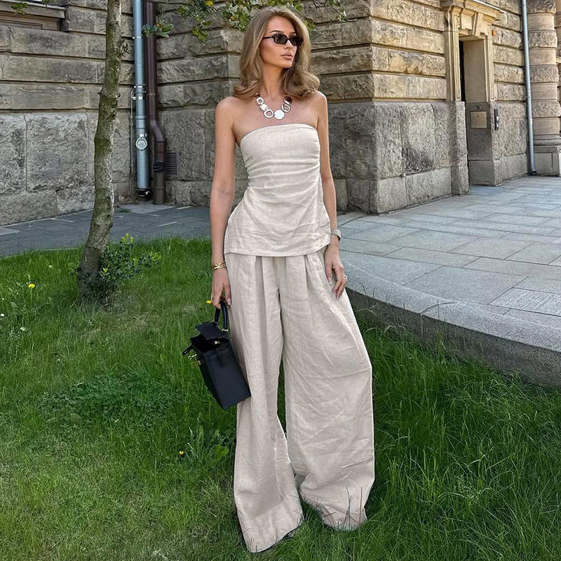 Damen Elegantes Zweiteiliges Set aus Leinen R&B