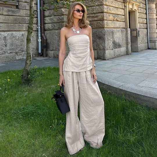 Damen Elegantes Zweiteiliges Set aus Leinen R&B