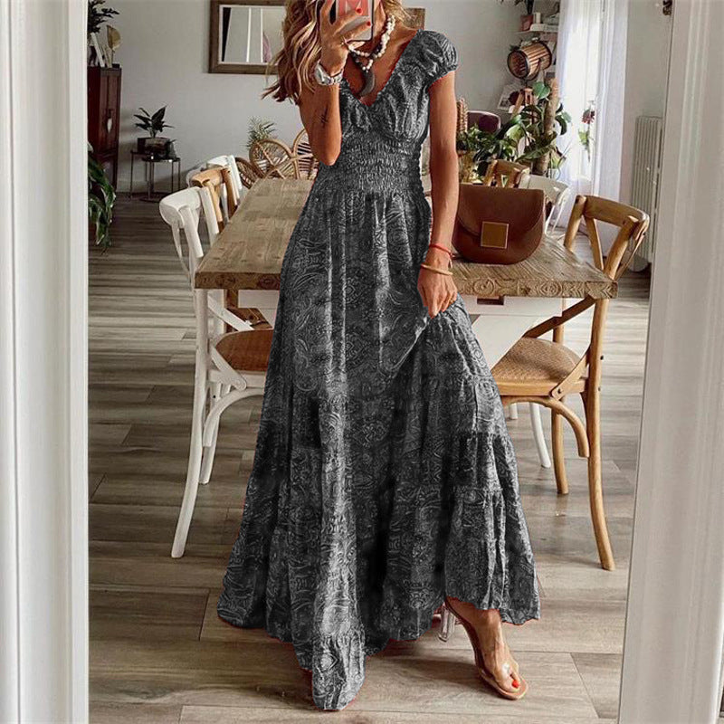 Damen Maxikleid mit Boho-Design und schwingendem Abschluss