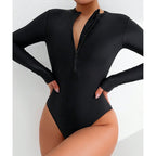 Damen Eleganter Einteiler Badeanzug mit Reißverschluss und langen Ärmeln R&B