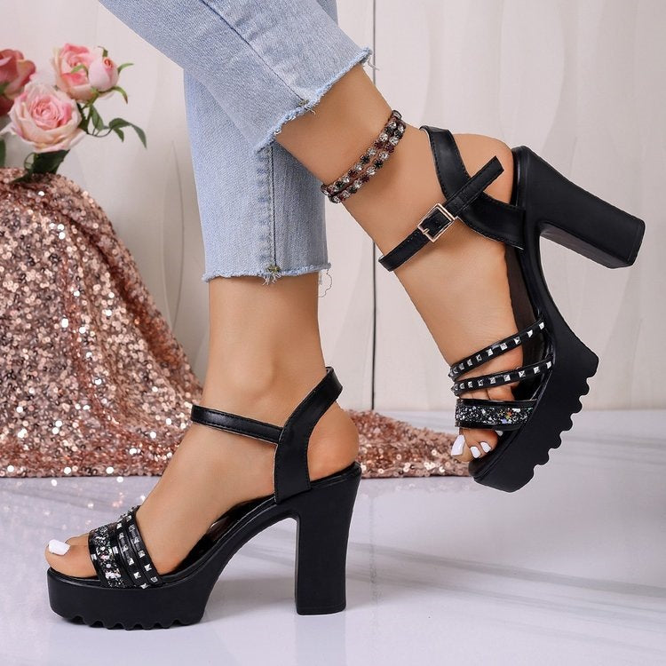 Damen Elegante High-Heels mit funkelndem Riemendesign R&B