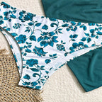 Damen Triangel-Bikini-Set mit floralem Muster und passendem Wickelrock R&B