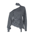 Damen asymmetrisches Langarmshirt mit modischen Streifen und Neckholder EB