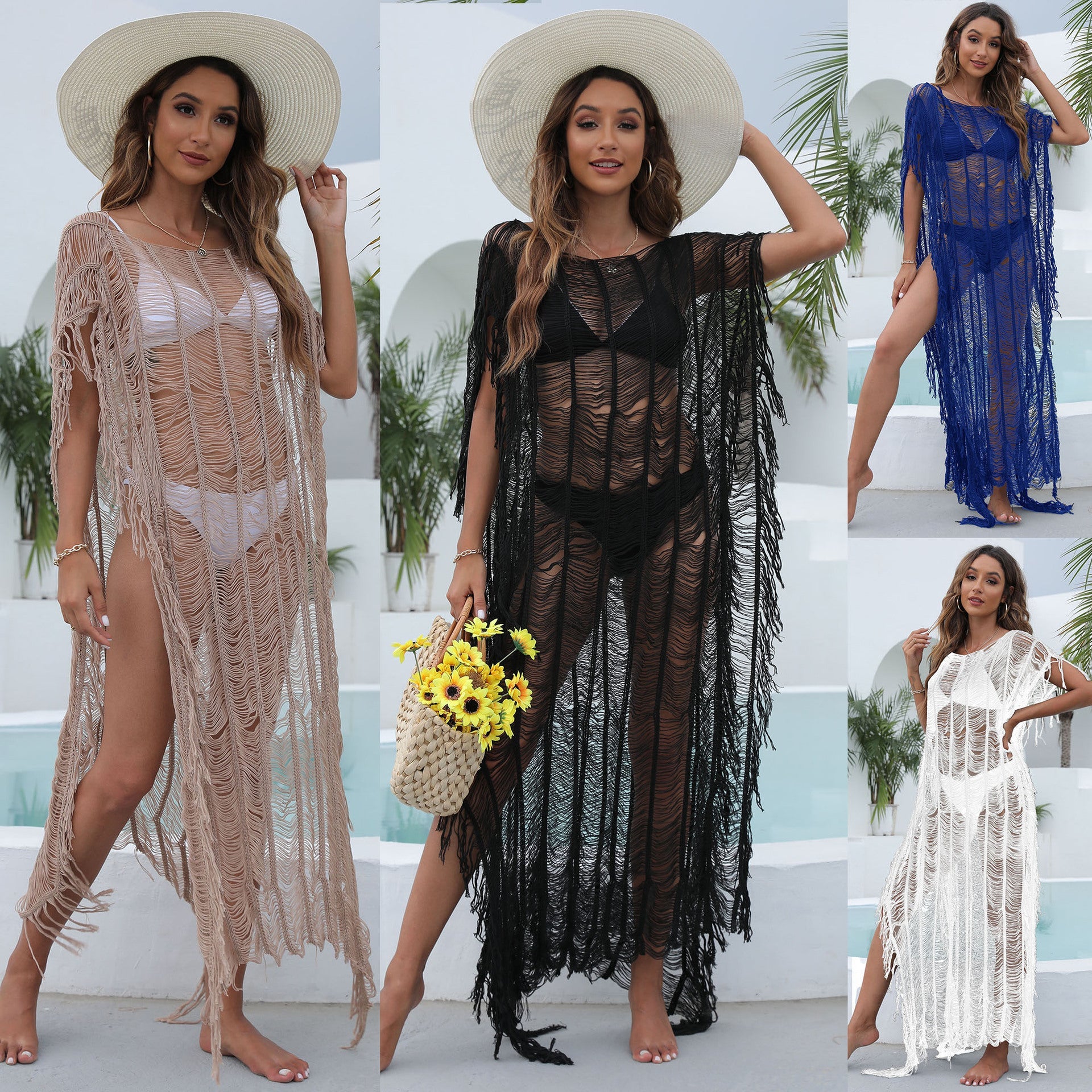 Damen eleganter Strandsarong mit fransigen Akzenten R&B