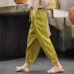 Damen lässige Leinenhose mit elastischem Bund und seitlichen Taschen R&B