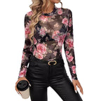 Damen Elegantes Mesh-Top mit floralen Akzenten R&B