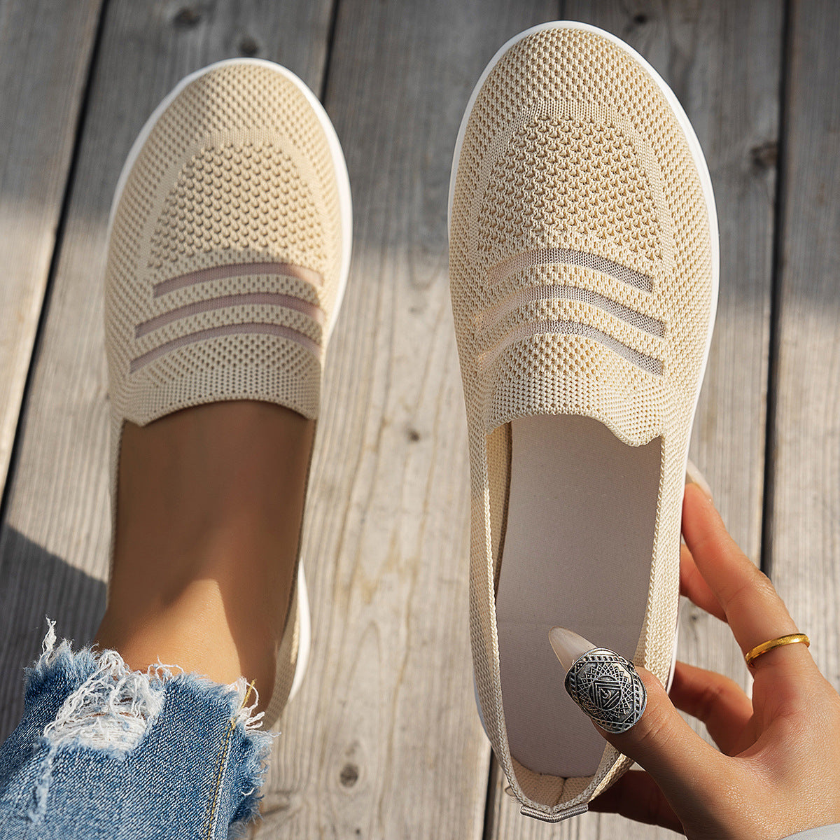 Damen Slip-On Sneakers mit flexiblem Obermaterial und rutschfester Sohle R&B