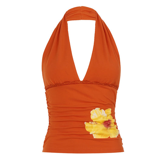 Damen Halter-Tank-Top mit floralem Design und Raffung R&B