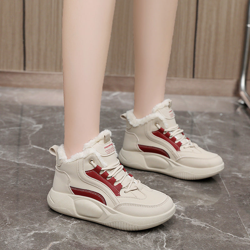 Damen warme High-Top Sneaker mit flauschigem Innenfutter und rutschfester Sohle R&B