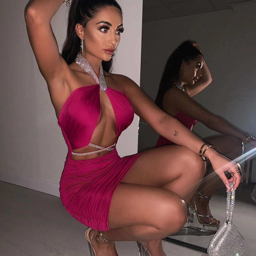 Damen figurbetontes Cocktailkleid mit glitzerndem Halterdesign R&B