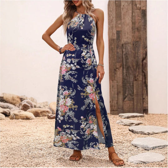 Damen Maxikleid mit elegantem Halter-Ausschnitt und floralem Design R&B