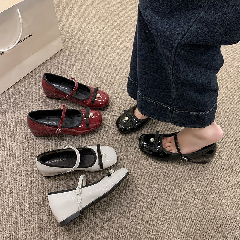 Damen Ballerinas mit modischer Schleife und perlenverziertem Riemen R&B