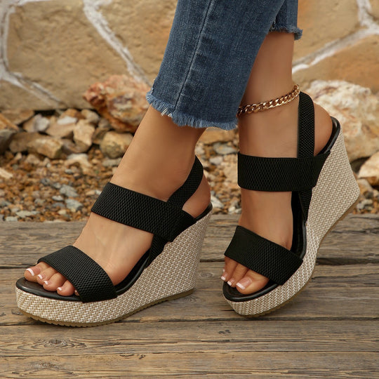 Damen Wedge-Sandalen mit elastischen Riemen und modischem Plateau R&B