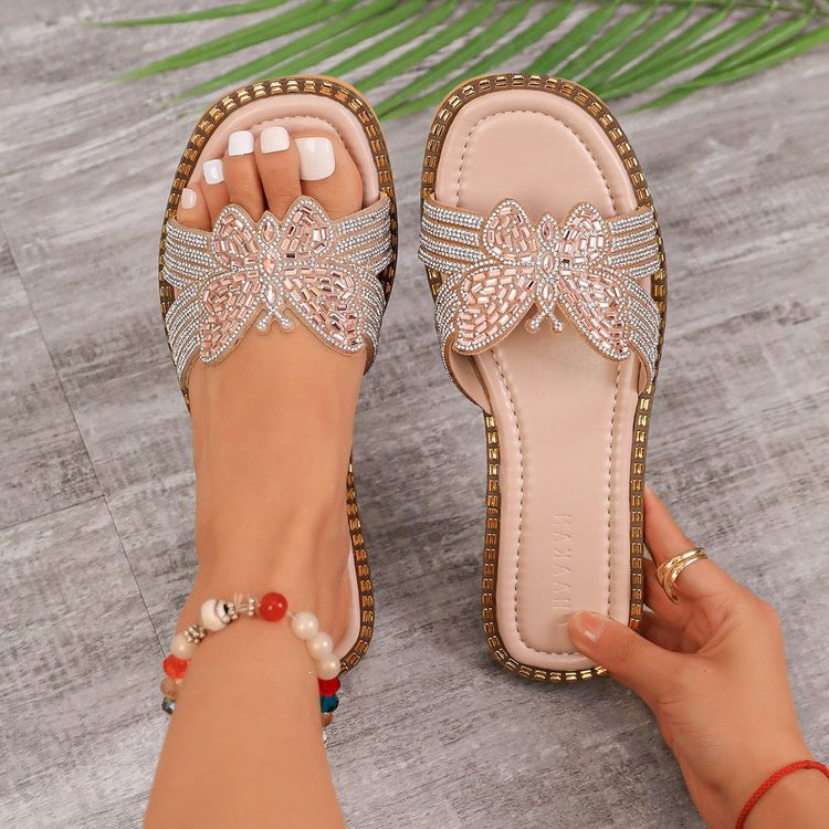 Damen glamouröse Riemchen-Sandalen mit funkelnder Schleifenverzierung R&B