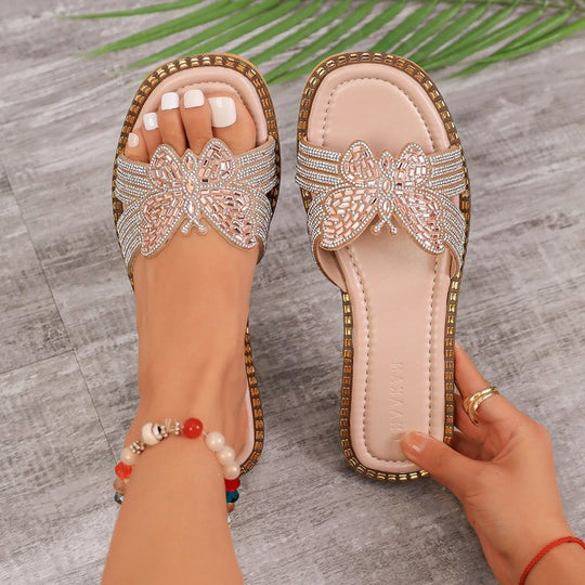 Damen glamouröse Riemchen-Sandalen mit funkelnder Schleifenverzierung R&B