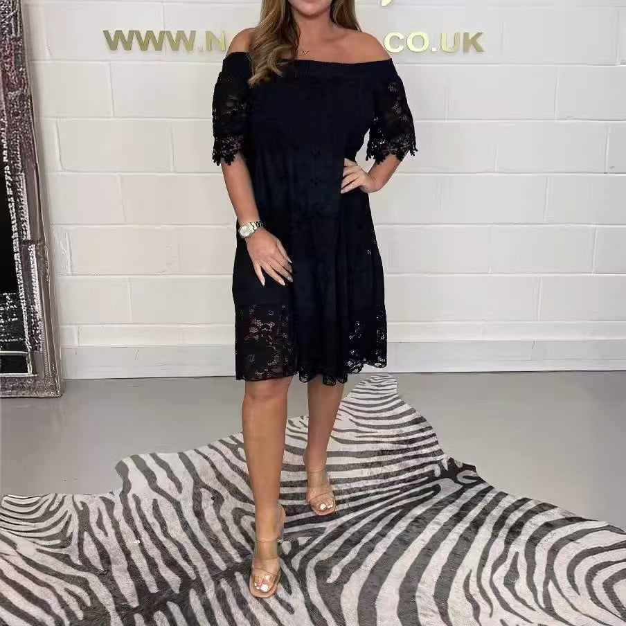 Damen Spitzenkleid mit Schulterfrei-Design R&B