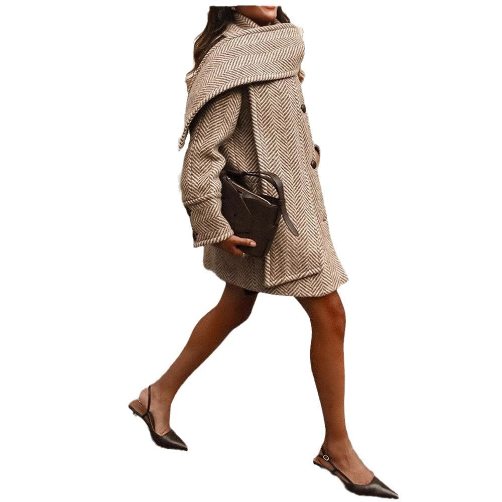 Damen modischer Wickelmantel im strukturierten Design R&B