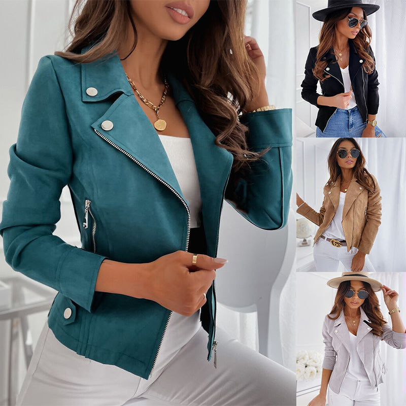 Damen modische Biker-Jacke mit leichtem Futter und Reißverschluss R&B