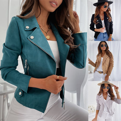Damen modische Biker-Jacke mit leichtem Futter und Reißverschluss R&B