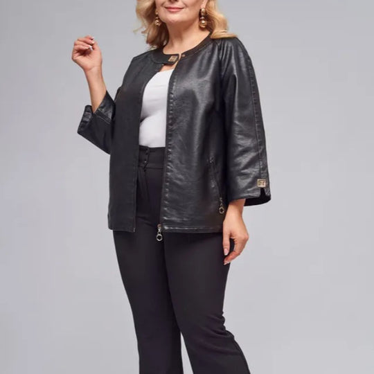 Damen modische Kunstlederjacke mit einzigartigem Schnitt R&B
