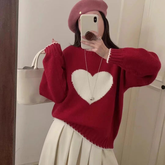 Damen angesagter Pullover mit Herzmotiv und lässigem Schnitt R&B