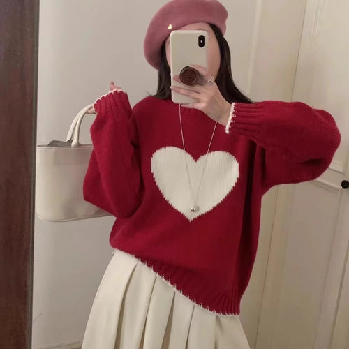 Damen angesagter Pullover mit Herzmotiv und lässigem Schnitt R&B