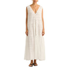 Damen Maxikleid mit tiefem V-Ausschnitt und gestuftem Design R&B