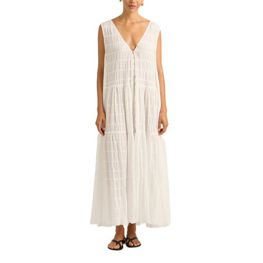 Damen Maxikleid mit tiefem V-Ausschnitt und gestuftem Design R&B