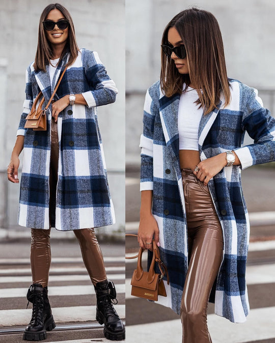 Damen Karierter Oversized-Wintermantel R&B