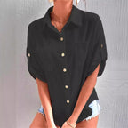 Damen legere Hemdbluse aus leichtem Leinenstoff R&B