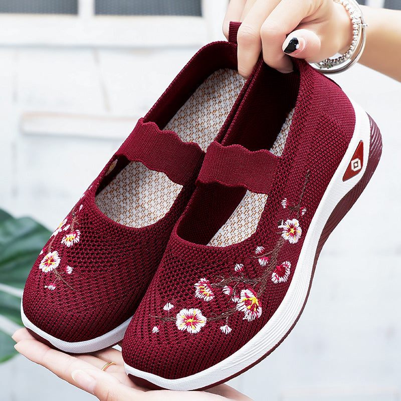 Damen Sportliche Slip-On Sneakers mit floralem Stickdesign