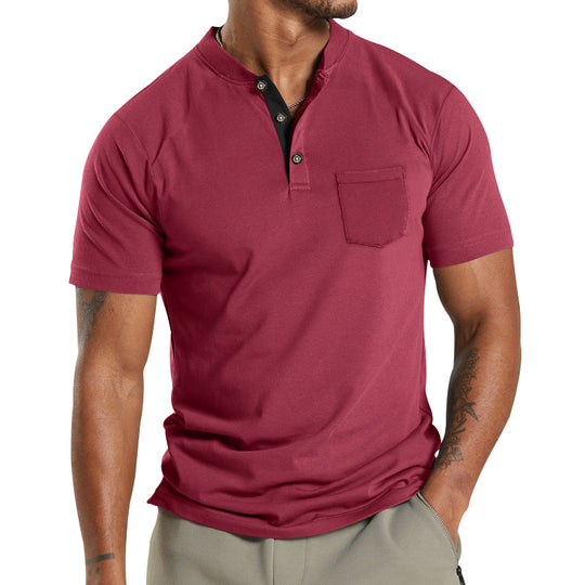 Herren Kurzarm-Henley-T-Shirt mit praktischer Brusttasche und modernem Kragen R&B