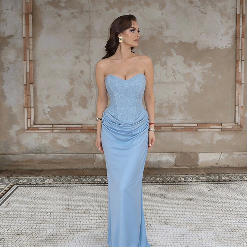Damen Elegantes Maxikleid mit herzförmigem Ausschnitt und Rüschendetails R&B