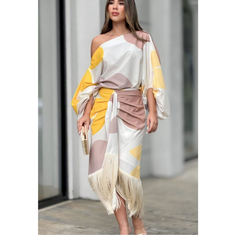 Damen Maxikleid mit Fransen und asymmetrischem Schnitt R&B