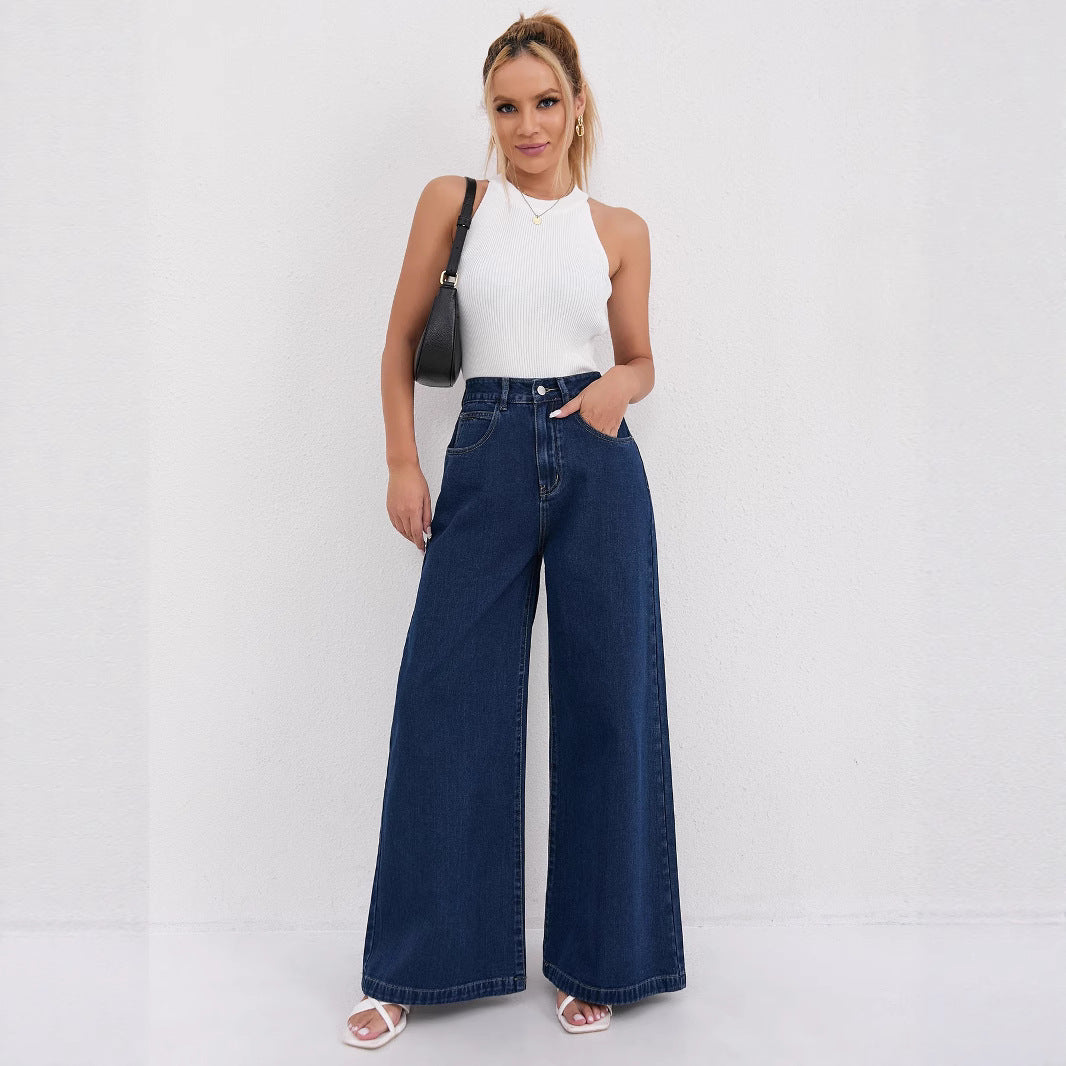 Damen Weite Denim-Jeans mit hoch tailliertem Schnitt und trendigen Details R&B