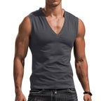Herren nan ärmelloses Muskelshirt mit tiefem V-Ausschnitt aus dehnbarem Jersey und körpernaher Passform R&B