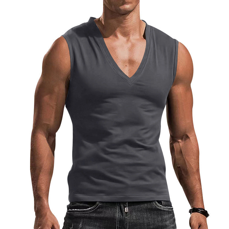 Herren nan ärmelloses Muskelshirt mit tiefem V-Ausschnitt aus dehnbarem Jersey und körpernaher Passform R&B