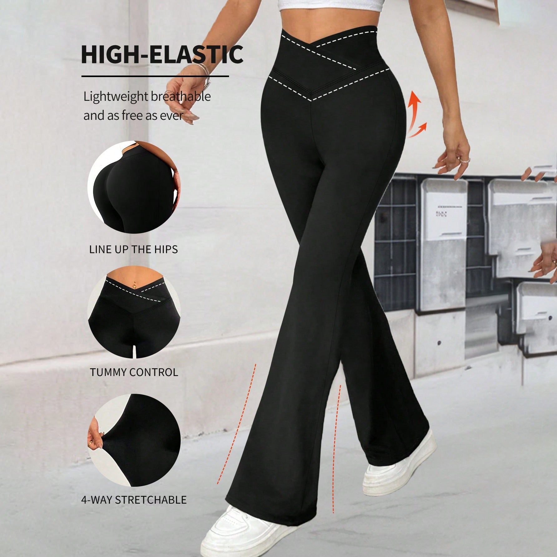 Damen Hochgeschnittene Yoga-Leggings mit Bauchkontrolle und 4-Wege-Stretch R&B