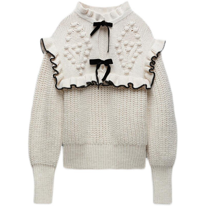 Damen Strickpullover mit eleganter Rüsche und Kapuze R&B